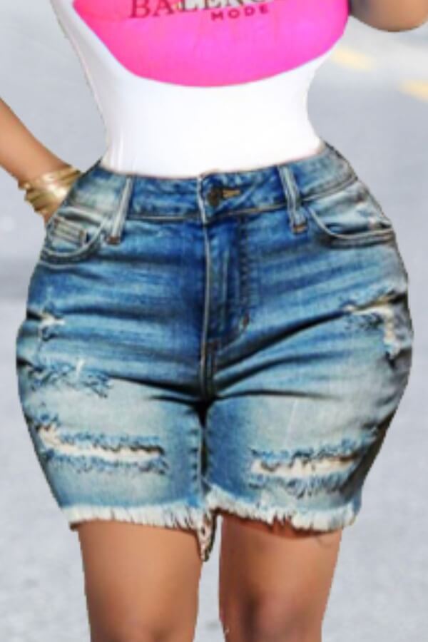 

Lovely Stylish Broken Holes Baby Blue Denim Shorts