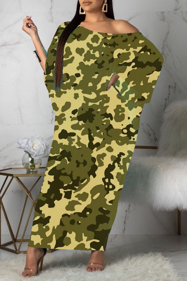 

lovely Casual Print Army Green Ankle Length Dress