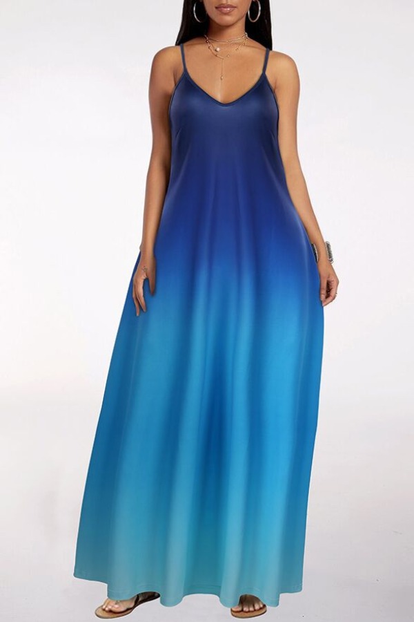 

lovely Casual Gradual Change Blue Maxi Dress