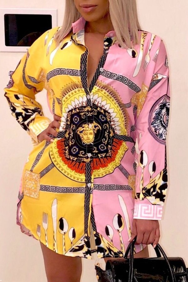 

Lovely Street Print Yellow Mini Dress