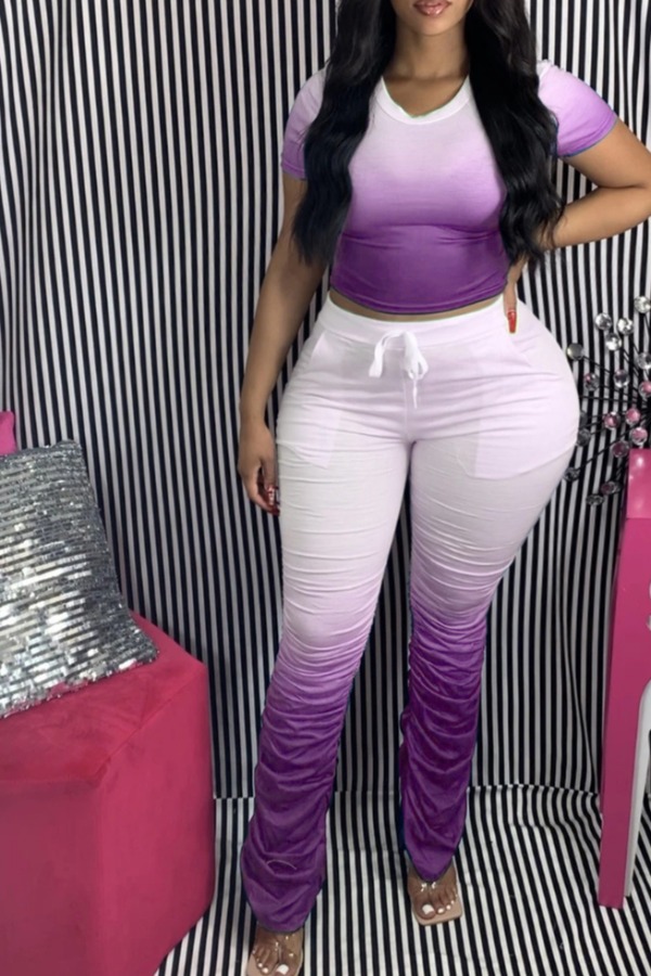

LW Plus Size Gradient Ruched Pants Set, Purple