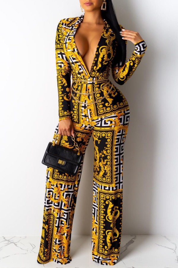 

lovely Trendy Print Yellow One-piece Jumpsuit