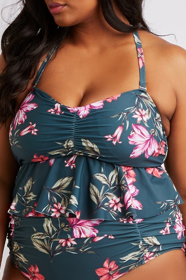 

Lovely Plants Print Green Plus Size Two-piece Swimsuit