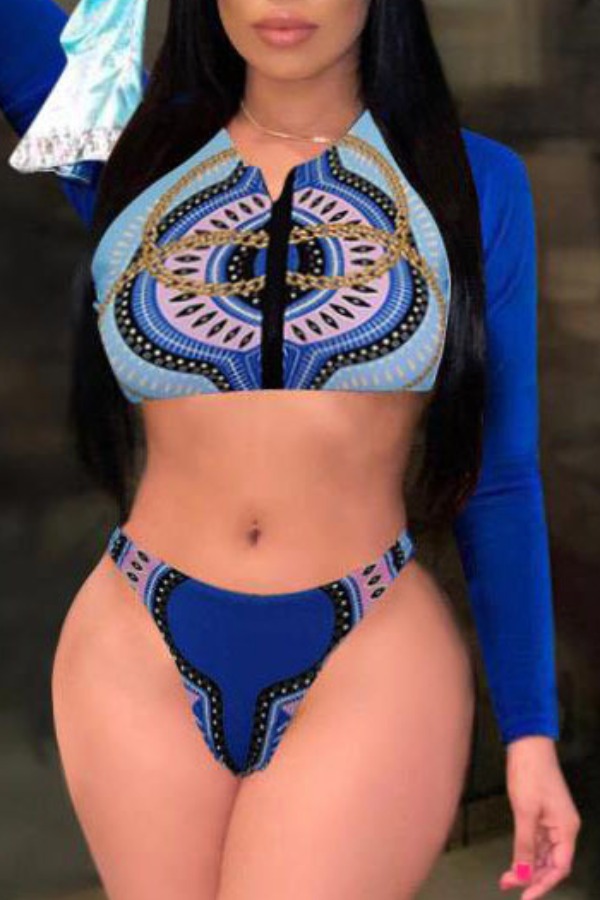 

Lovely Print Blue Two Piece Swimsuit