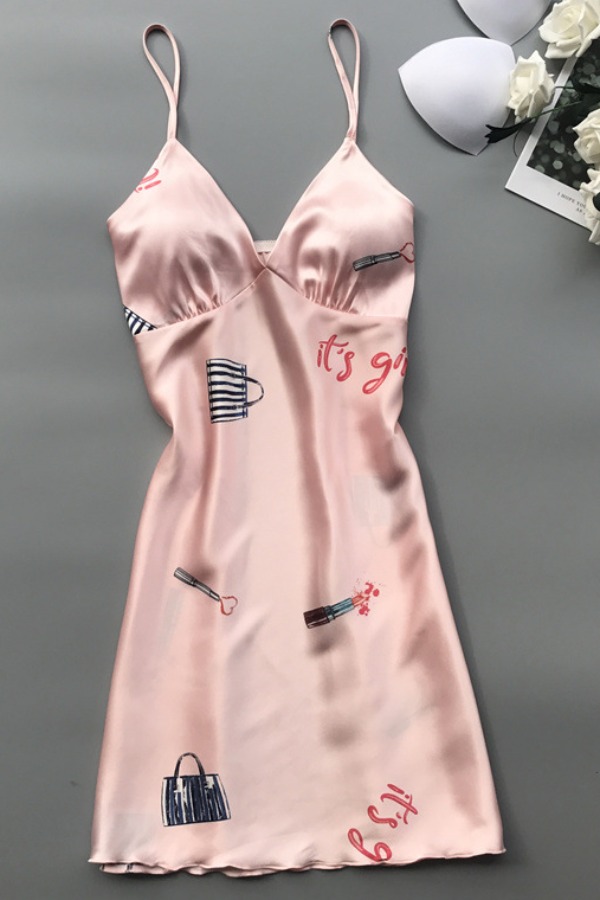 

lovely Sexy Print Pink Sleepwear