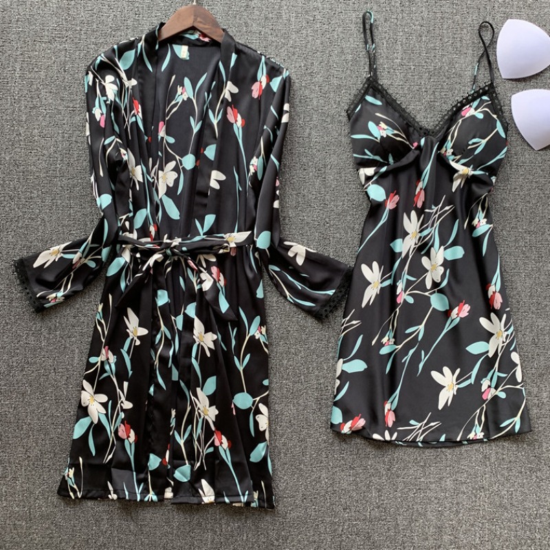 

lovely Cosy Plants Print Black Sleepwear