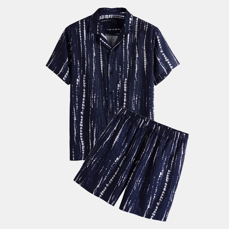 

lovely Bohemian Print Dark Blue Two-piece Shorts Set