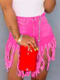Lovely Stylish Tassel Design Pink Denim Shorts