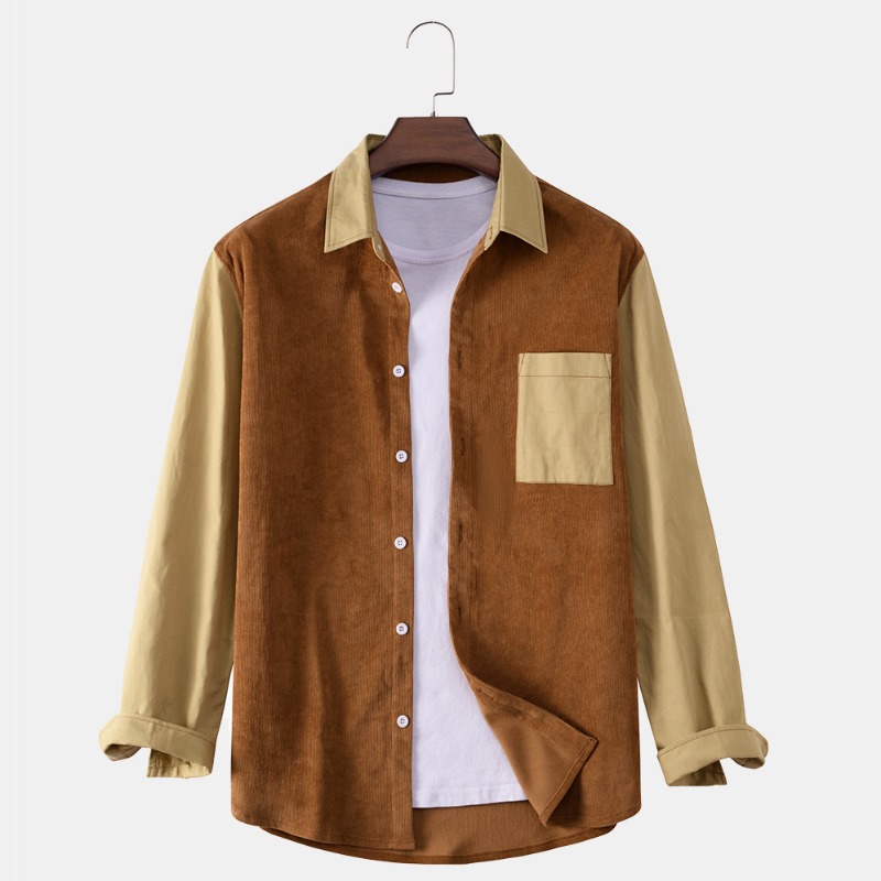 

lovely Casual Turndown Collar Patchwork Brown Shirt