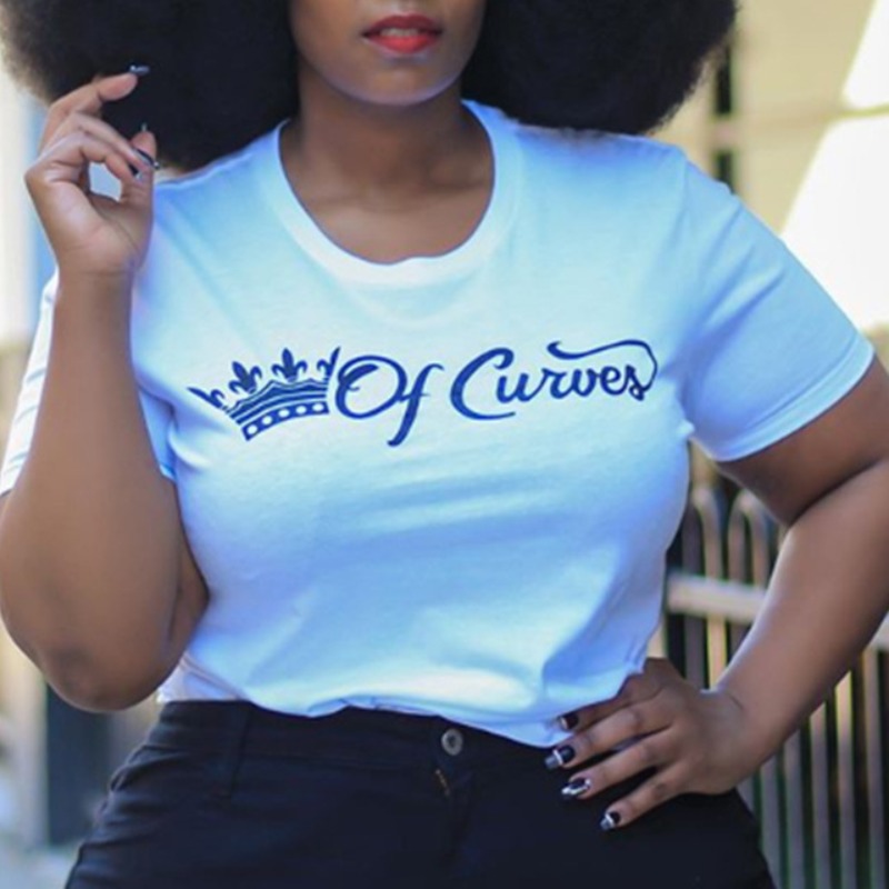 

Lovely Casual O Neck Letter White Plus Size T-shirt