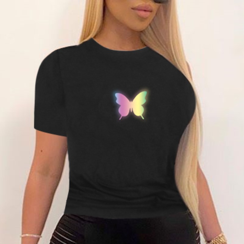 

lovely Casual O Neck Print Black T-shirt