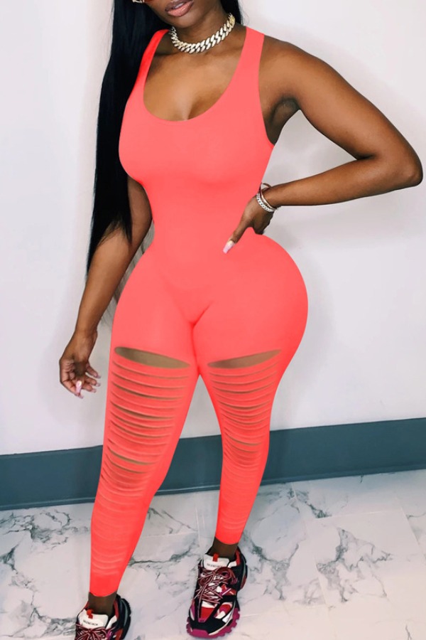 

lovely Stylish Hollow-out Jacinth One-piece Jumpsuit