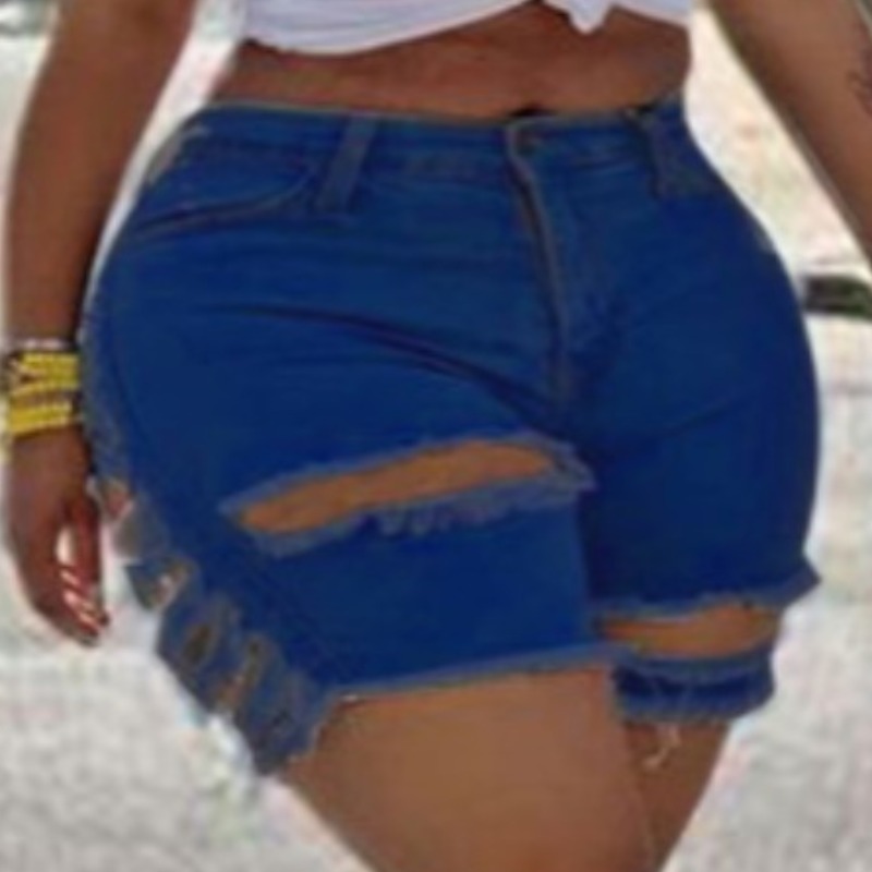 

lovely Trendy Hollow-out Deep Blue Plus Size Shorts