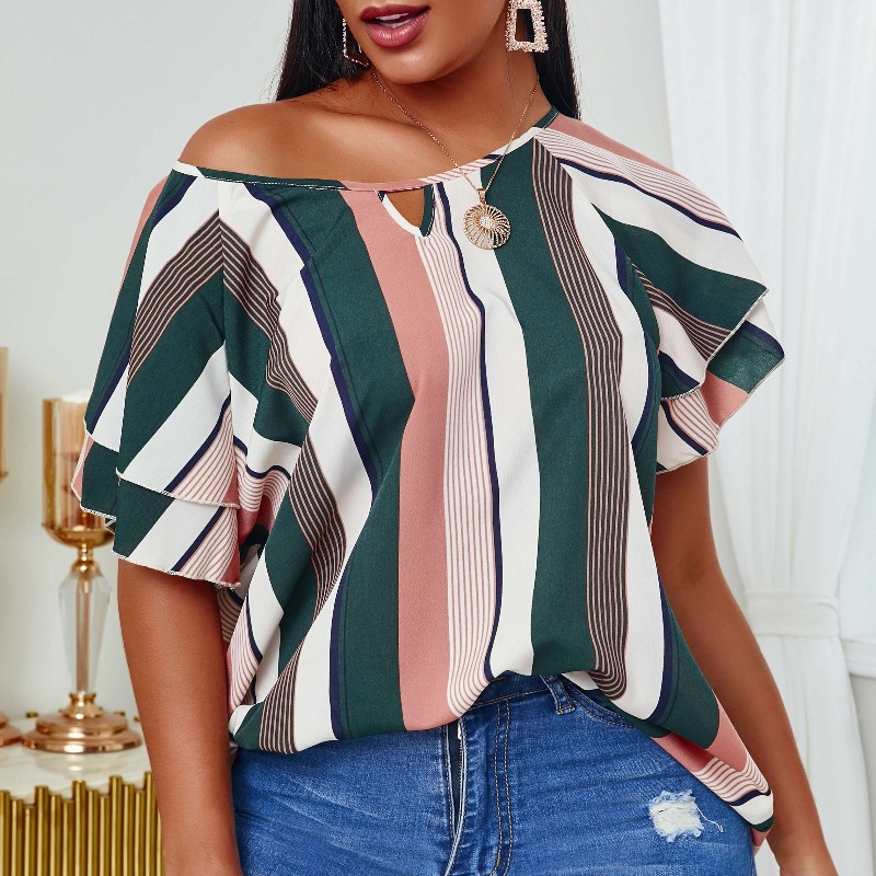 

lovely Casual Striped Print Khaki Blouse