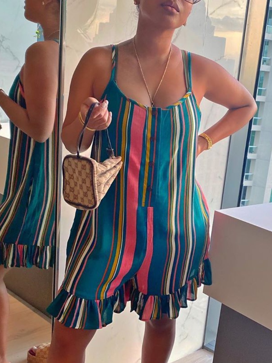 

Lovely Stylish Striped Blue Knee Length Dress