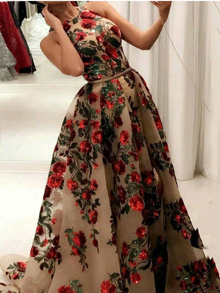 

lovely Temperament Sequined Decorative Multicolor Maxi Dress, Red