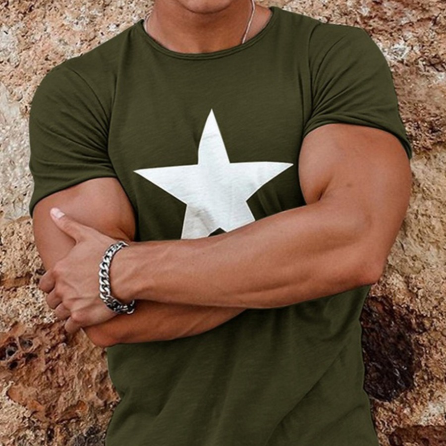 

Men lovely Casual O Neck Pentagram Print Army Green T-shirt