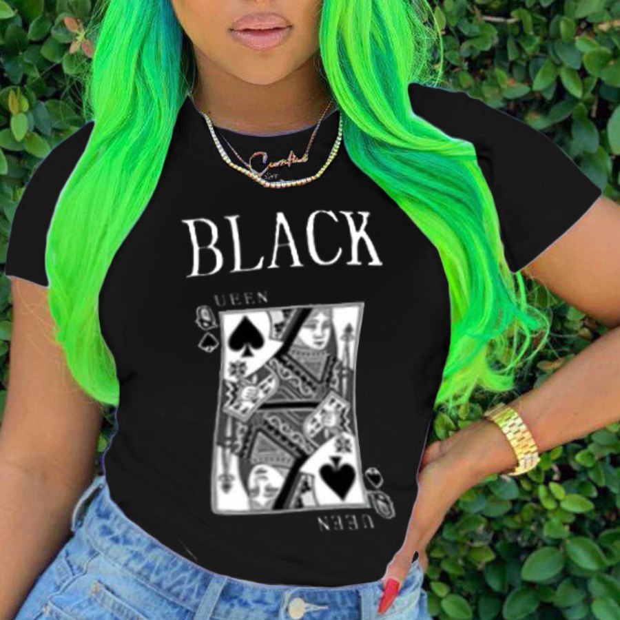 

lovely Casual O Neck Print Black T-shirt