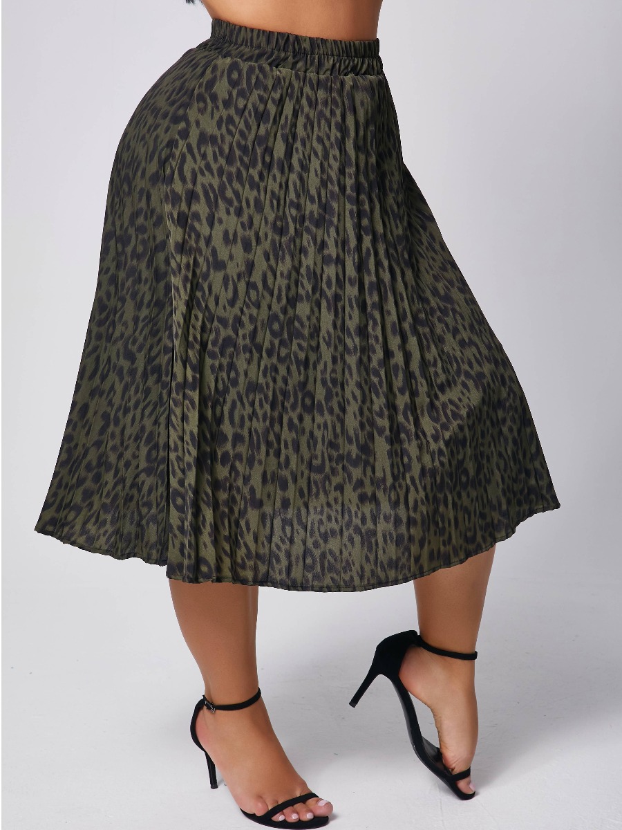 

lovely Leisure Print Blackish Green Plus Size Skirt, Black green