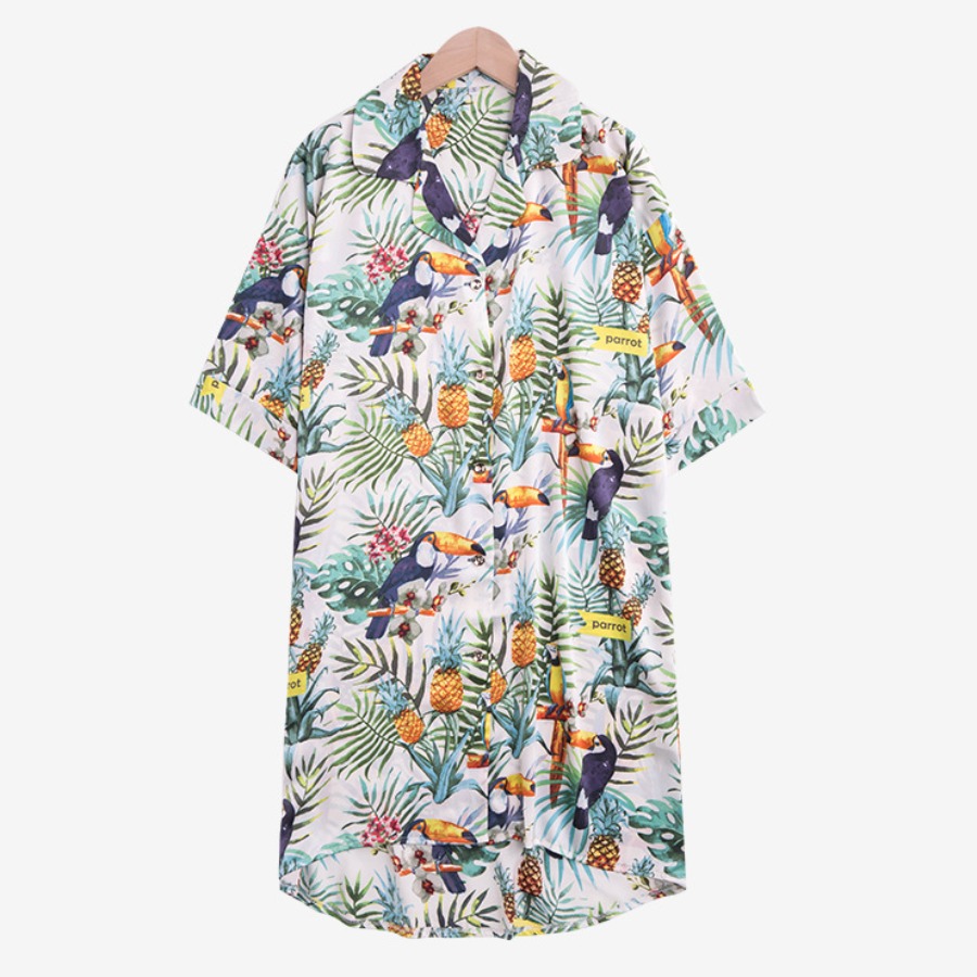 

lovely Leisure Turndown Collar Print White Sleepwear