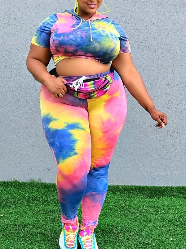 

lovely Casual Tie-dye Asymmetrical Multicolor Plus Size Two-piece Pants Set, Multi