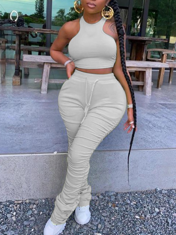 

Lovely Stylish Fold Design Grey Plus Size Two-piece Pants Set