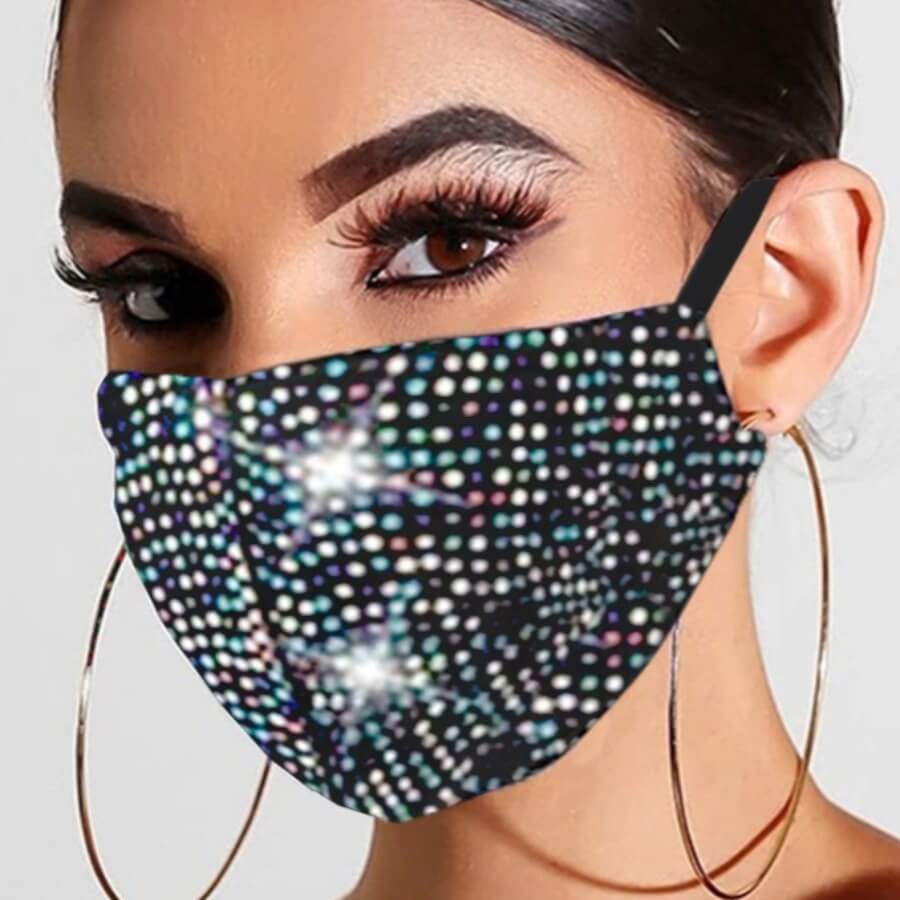 

Lovely Rhinestone Decorative Multicolor Face Mask, Multi