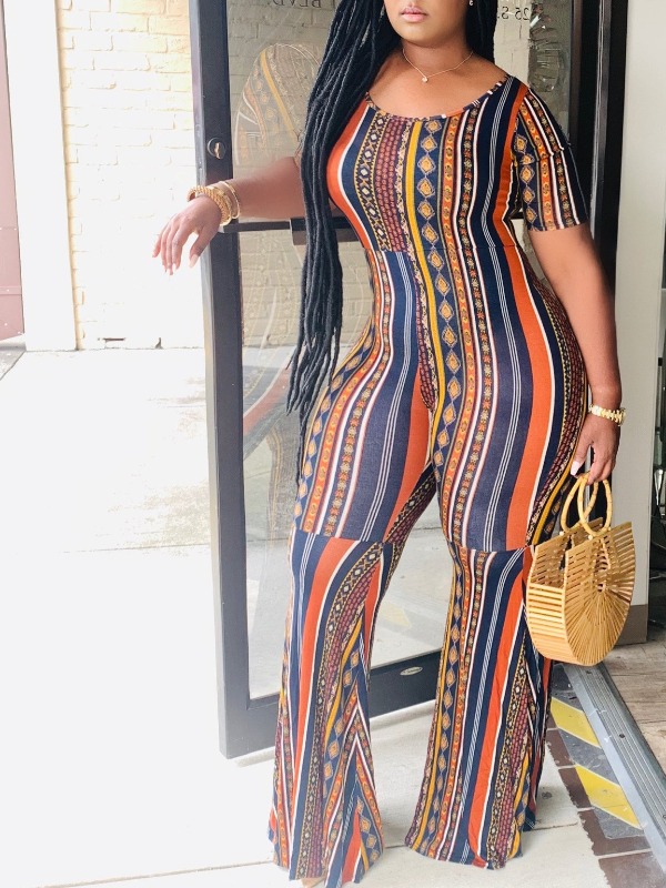 

lovely Bohemian Striped Print Multicolor One-piece Jumpsuit, Multi