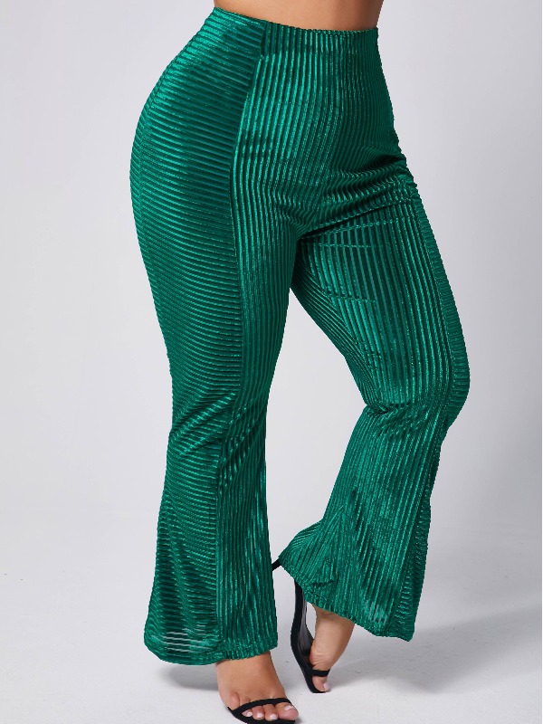 

lovely Leisure Striped Blackish Green Plus Size Pants, Black green