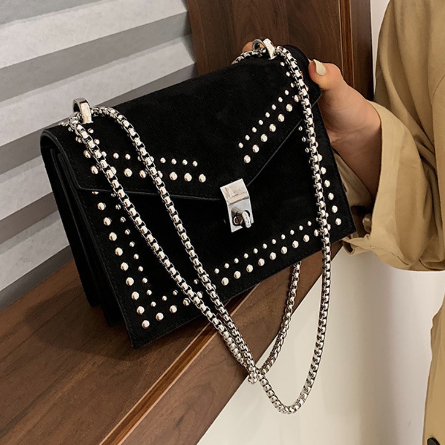 

lovely Stylish Rivet Decorative Black Messenger Bag