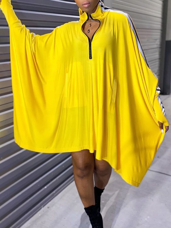

Lovely Euramerican Batwing Sleeves Patchwork Yellow Knee Length Dress