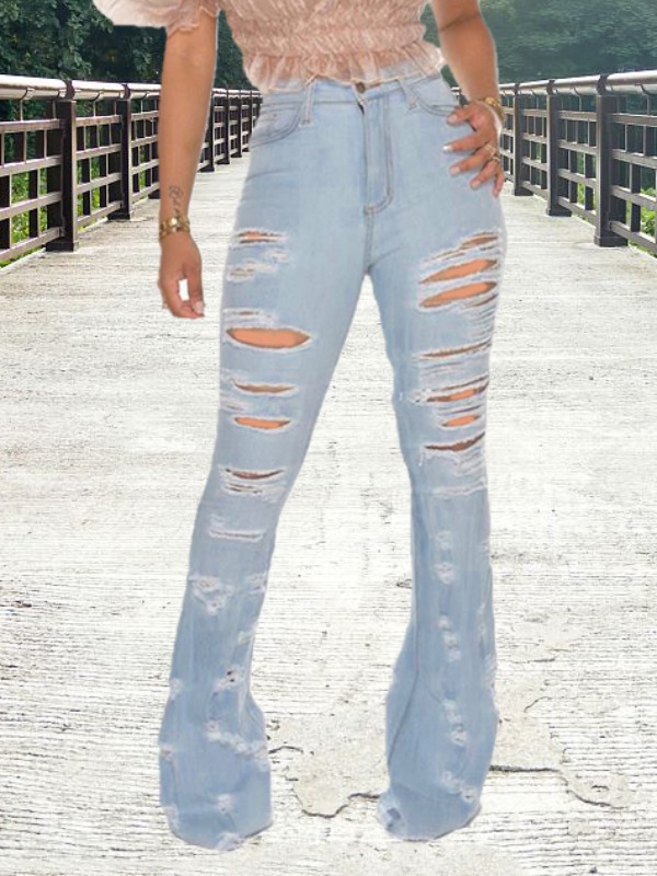 

lovely Street Broken Holes Baby Blue Jeans