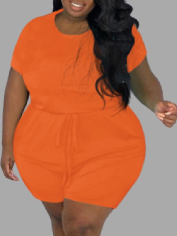 

lovely Leisure Lace-up Orange Plus Size One-piece Romper