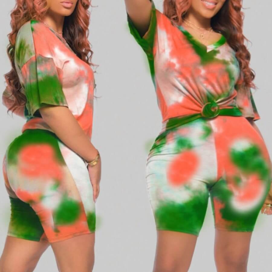 

Lovely Casual Tie-dye Multicolor Plus Size Two-piece Shorts Set, Multi