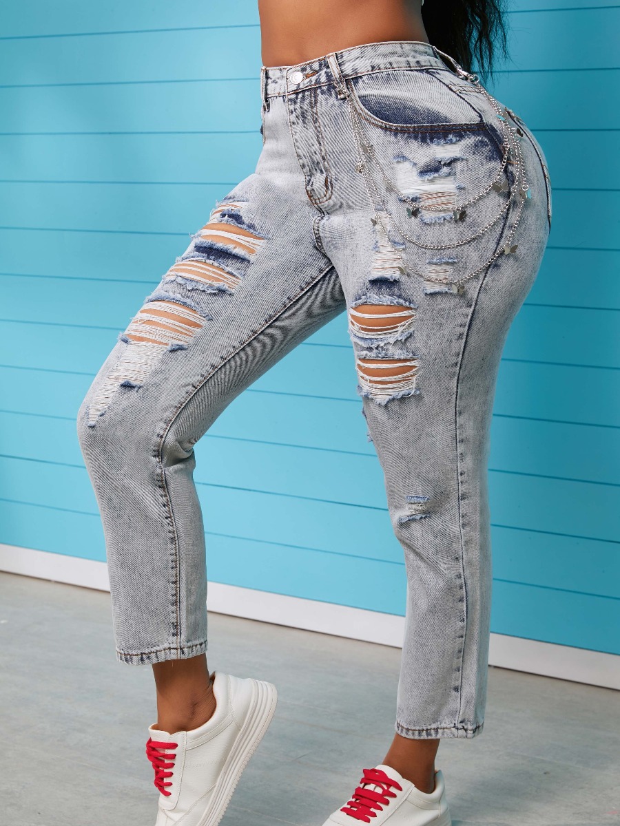 

Lovely Street Broken Holes Baby Blue Jeans