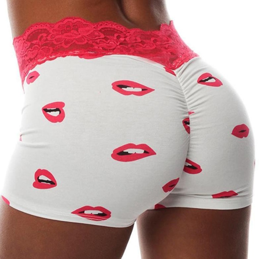 

lovely Sportswear Lip Print White Shorts