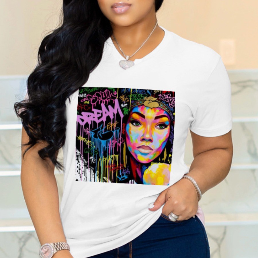 

lovely Casual O Neck Print White T-shirt