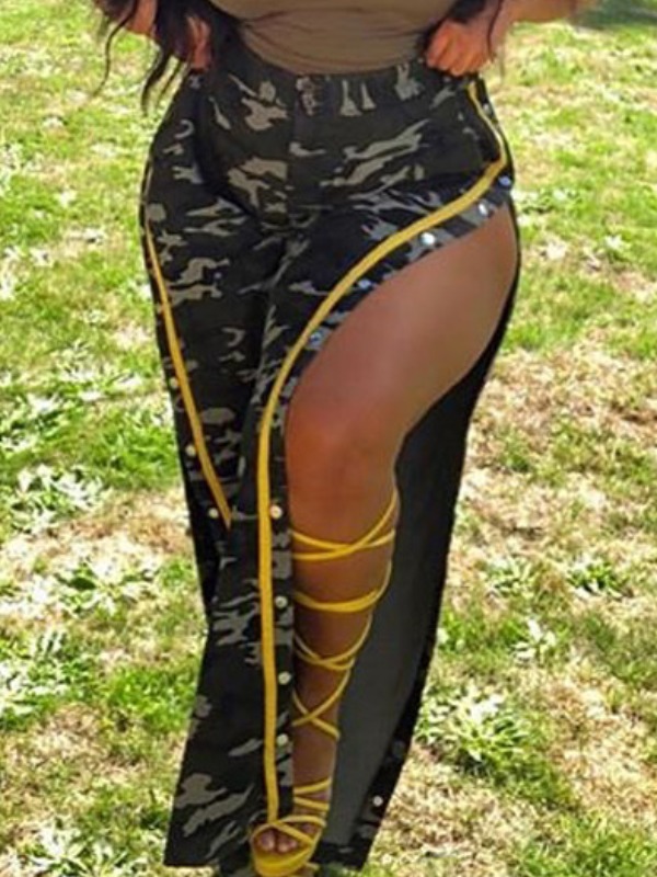 

lovely Sexy Side High Slit Camo Print Plus Size Pants
