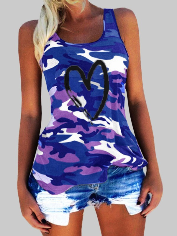 

lovely Street U Neck Camo Print Deep Blue Plus Size Camisole