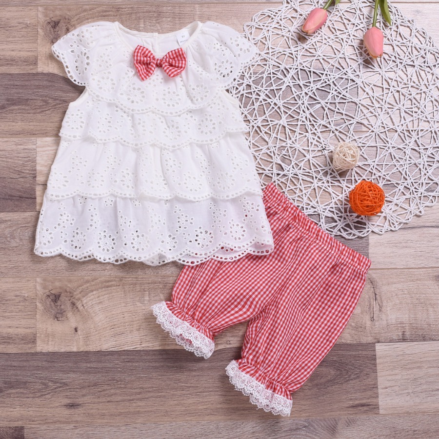 

lovely Casual Lace Hem White Girls Two-piece Shorts Set