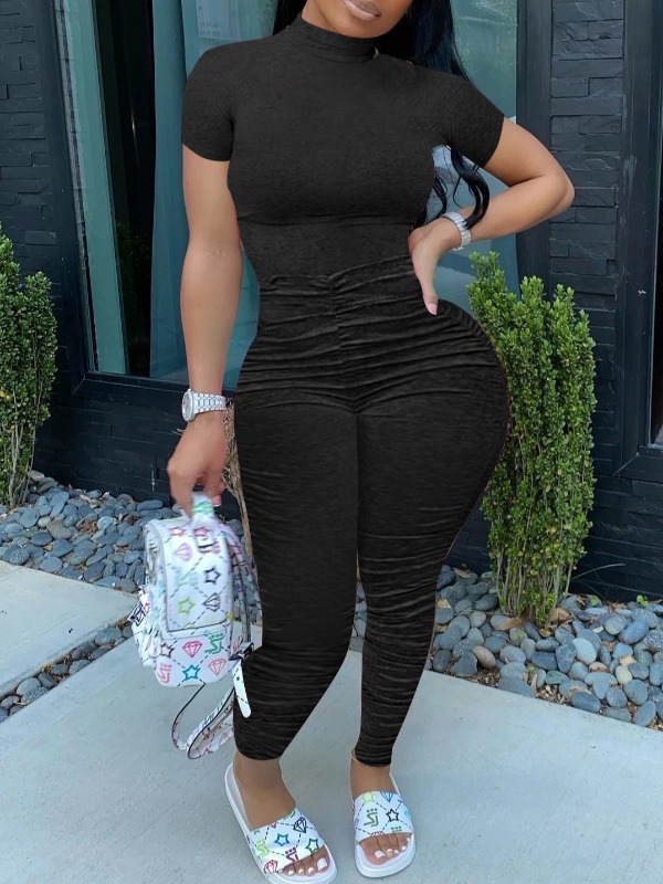 

lovely Trendy Fold Design Black Plus Size One-piece Jumpsuit