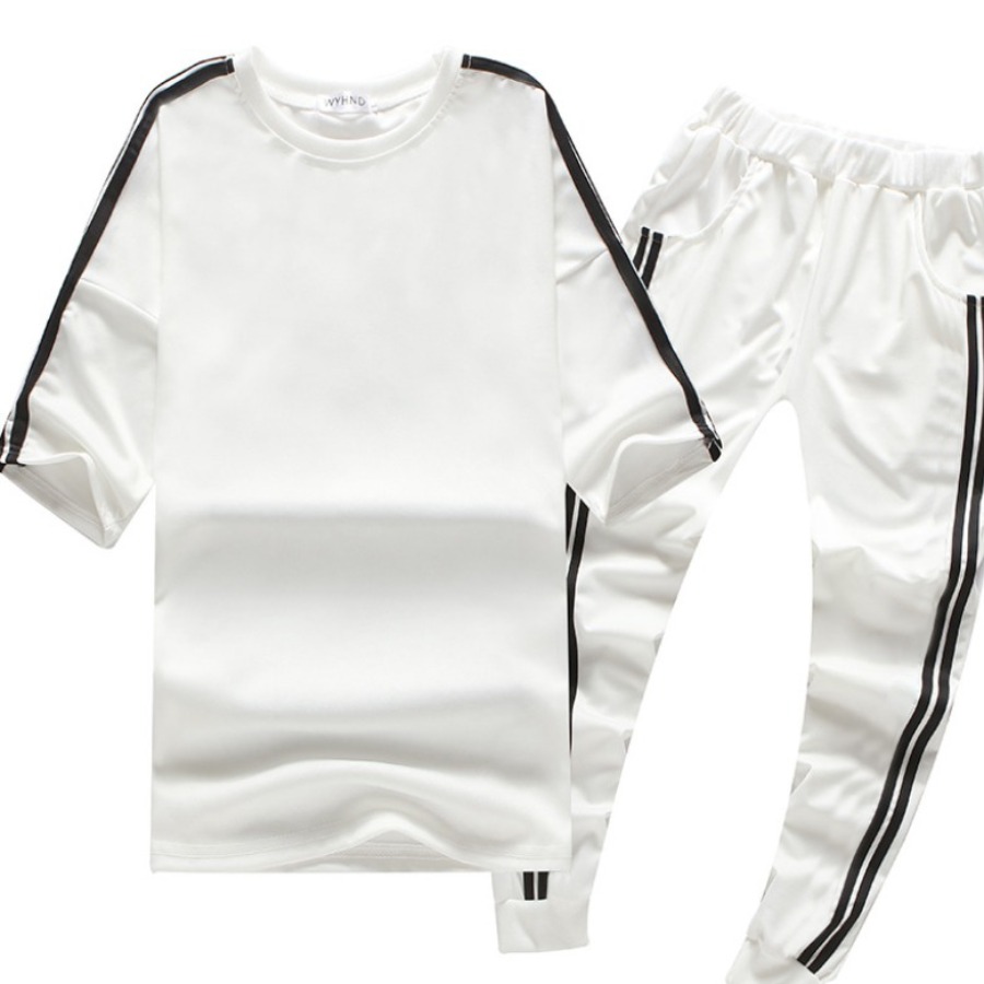 

Lovely Sportswear Patchwork White Two-piece Pants Set