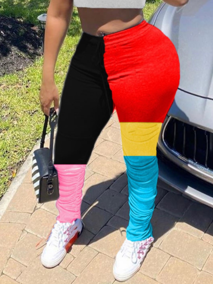 

Lovely Street Color-lump Patchwork Red Plus Size Pants