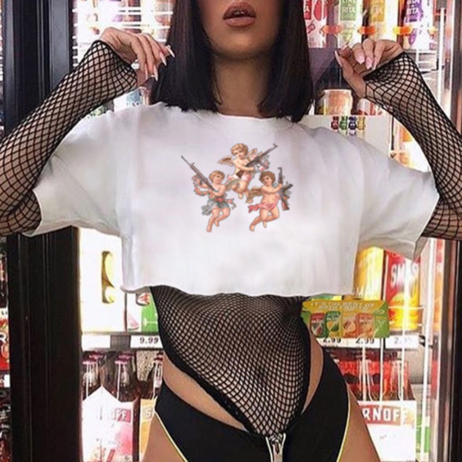 

lovely Casual O Neck Print White T-shirt