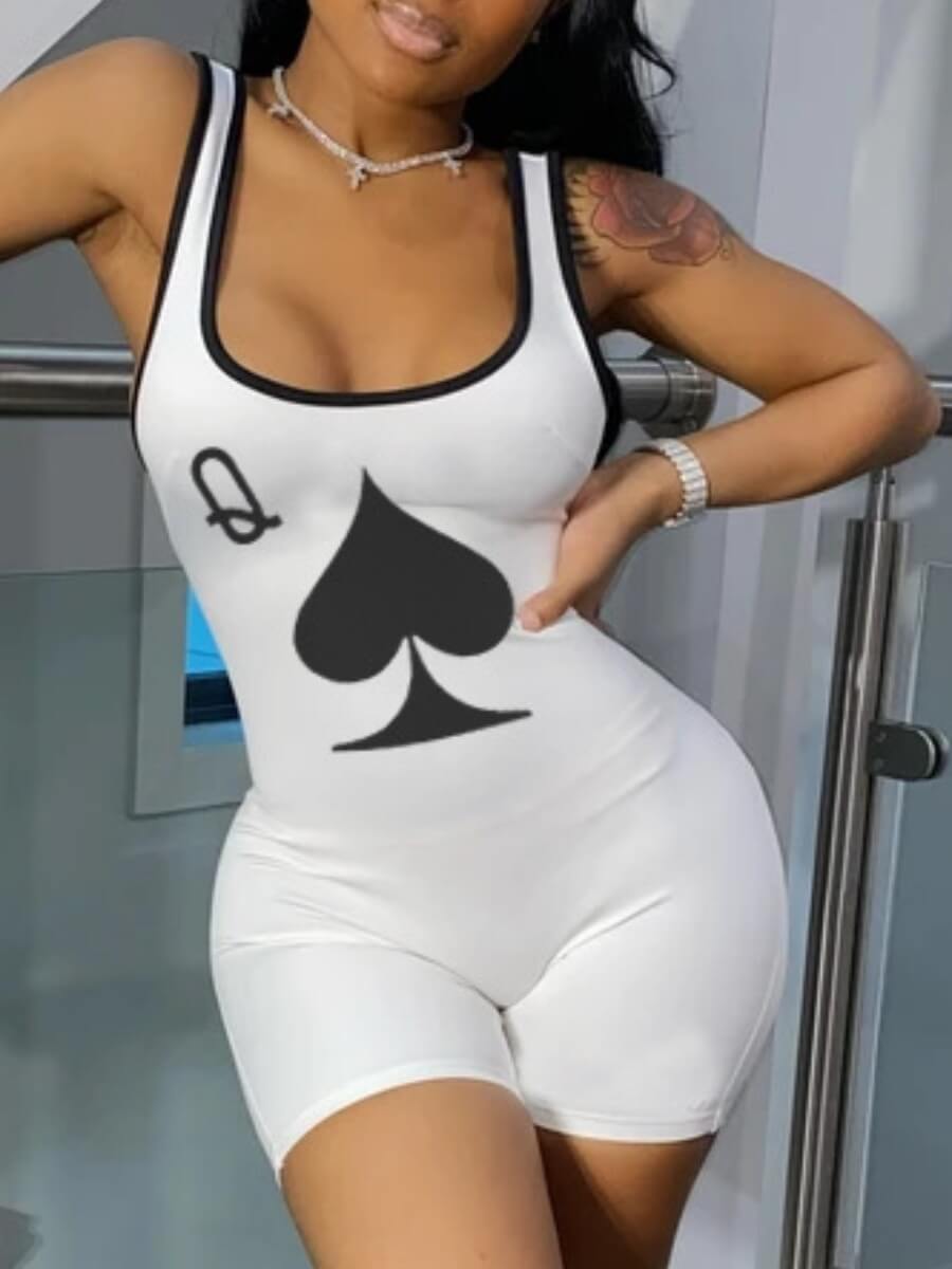 

lovely Sportswear U Neck Print White One-piece Romper