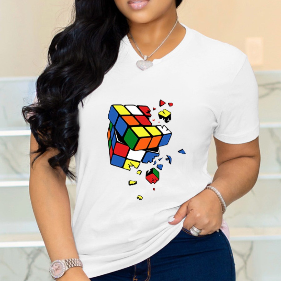 

lovely Casual O Neck Print White T-shirt