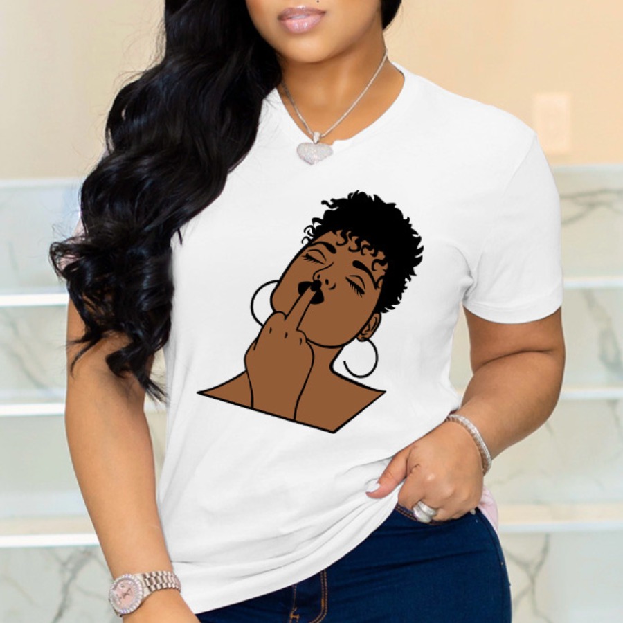

lovely Leisure O Neck Print White T-shirt
