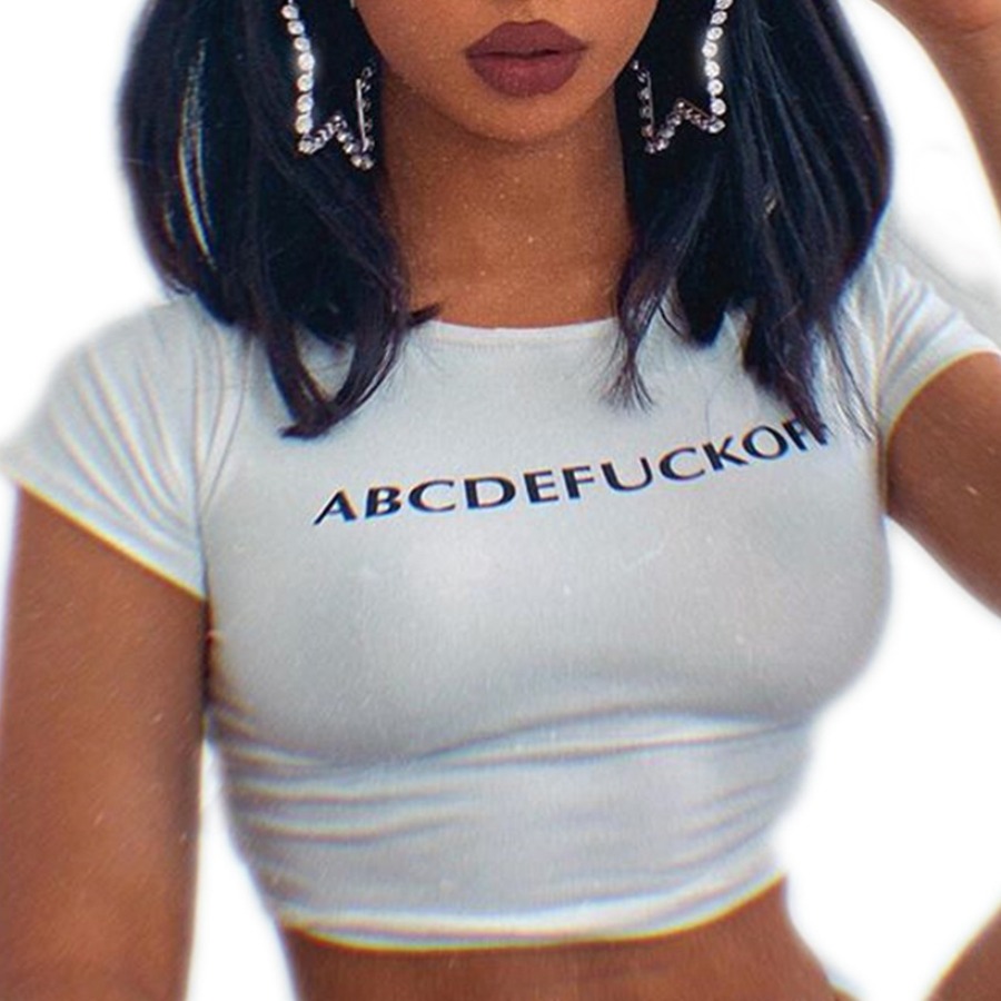 

lovely Leisure O Neck Letter Print White Plus Size T-shirt