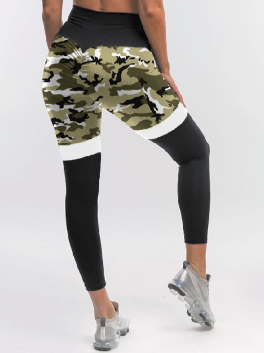 

lovely Sportswear Camo Print Patchwork Green Shorts