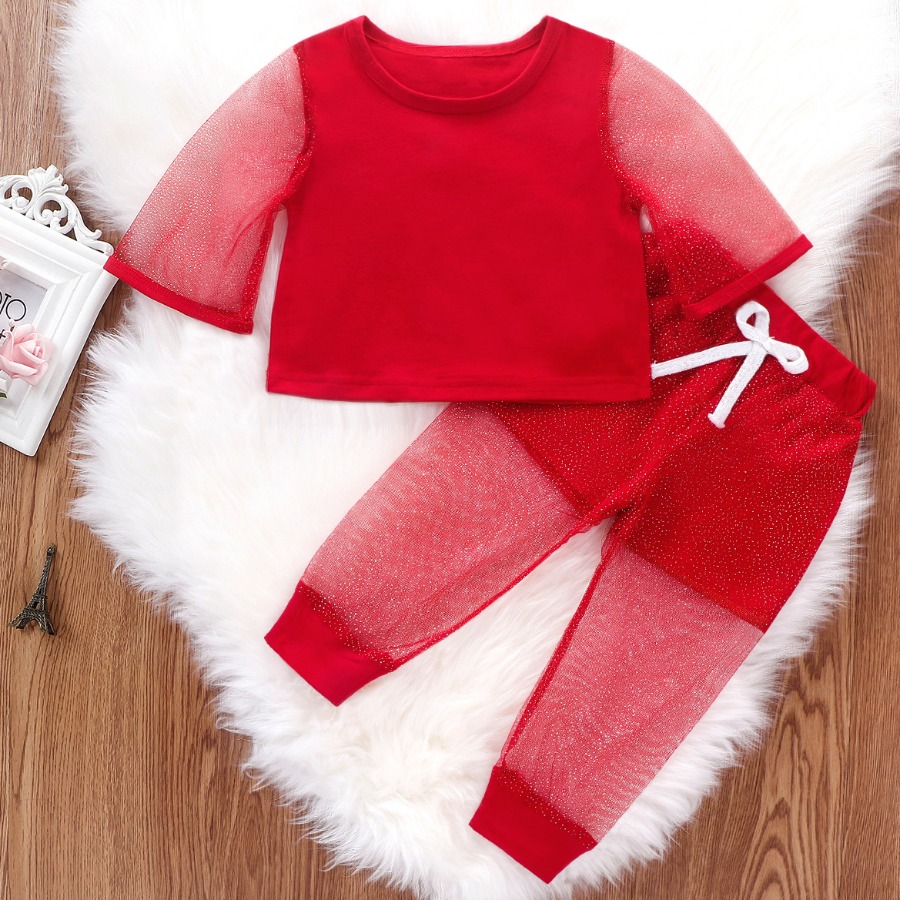 

lovely Casual Patchwork Red Girl Two-piece Pants Set